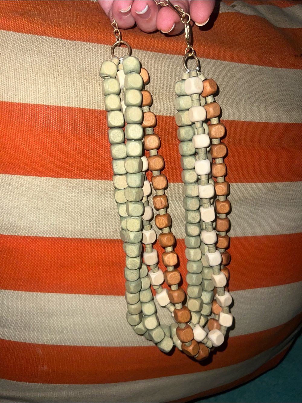 Plunder Multi-Strand Beaded Necklace in Sage, Tan & Cream
